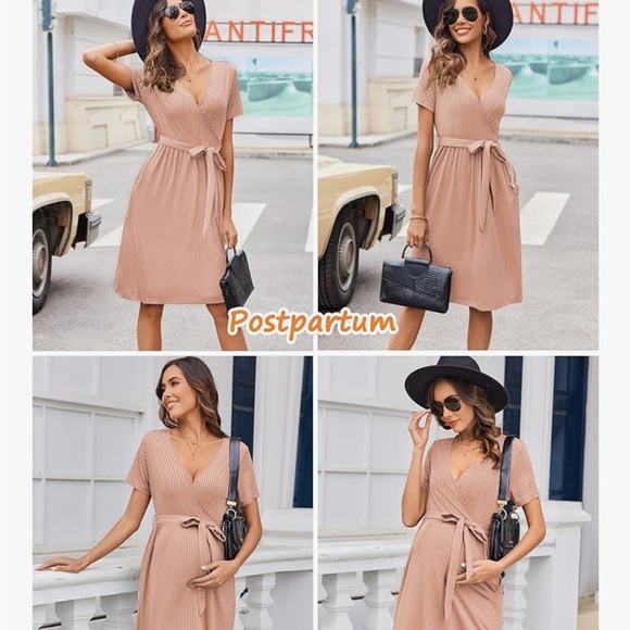 Chic Ribbed Midi Dress in Soft Blush - Picture 2 of 4